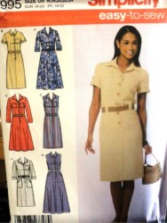 4995 EZ  SIMPLICITY SHIRTWAIST SLIM-FLARE DRESS LENGTHS,BELT PATTERN 16-24